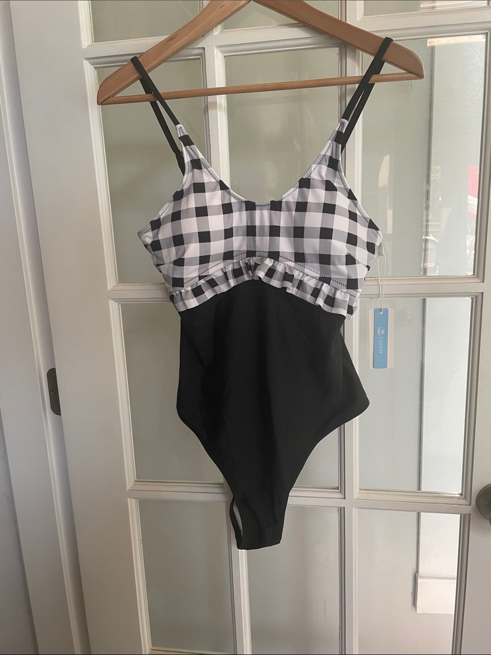 Cupshe Black and White Gingham Ruffle One-Piece Swimsuit